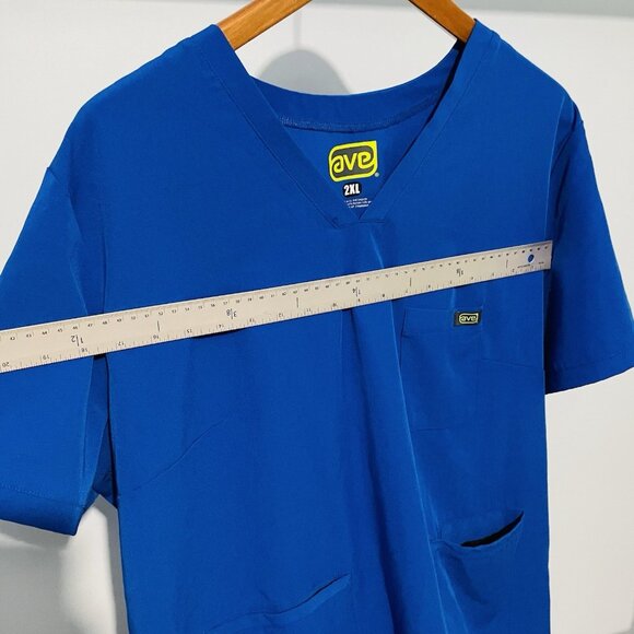AVE Shirt Womens Size 2XL Blue Scrubs Top V-Neck Nurse Uniform Work Tech Pockets - Picture 8 of 8